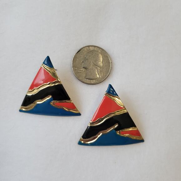Vintage 90s Art Deco Triangle Earrings - studs - Picture 2 of 3